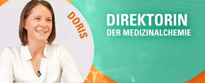 Frau mit Schriftzug "Direktorin der Medizinalchemie"