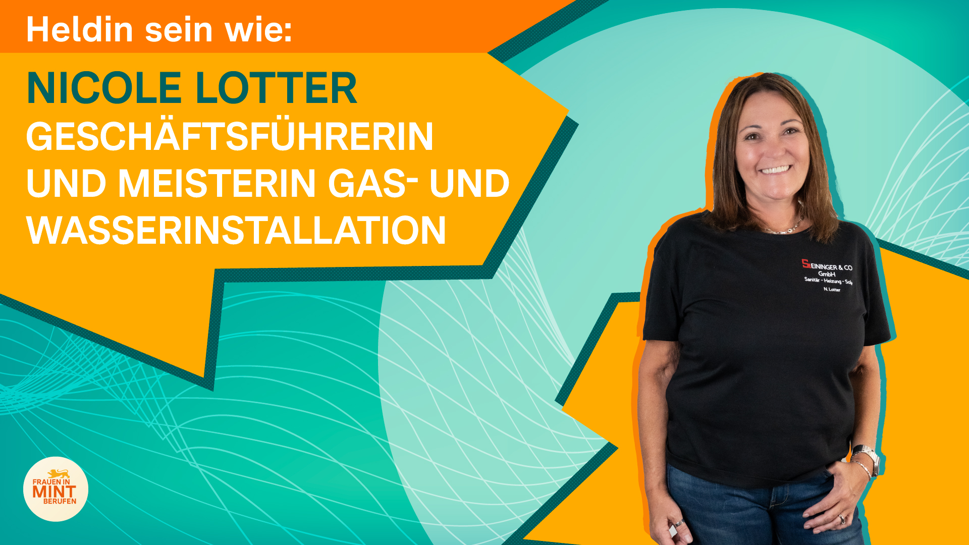 Eine Frau mit braunen Haaren und einem schwarzen T-Shirt auf einem Plakat mit der Schrift: Nicole Lotter